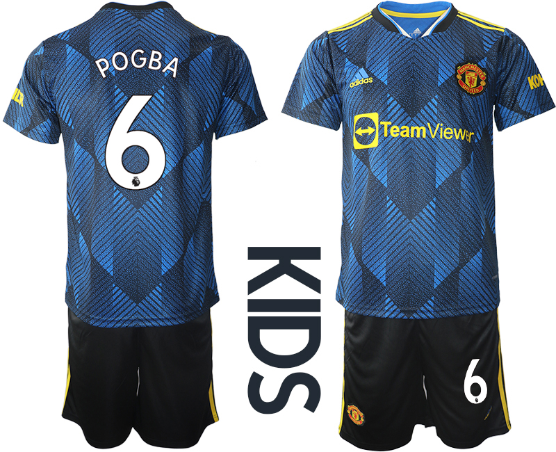 Youth 2021-2022 Club Manchester United Second away blue #6 Soccer Jersey